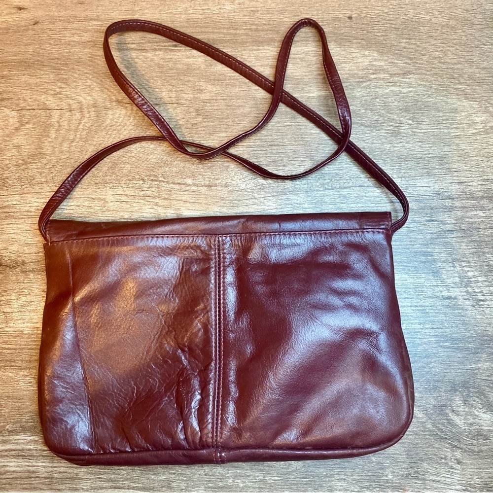 Vintage SAS Burgundy Leather Clutch with Strap - Picture 4 of 5